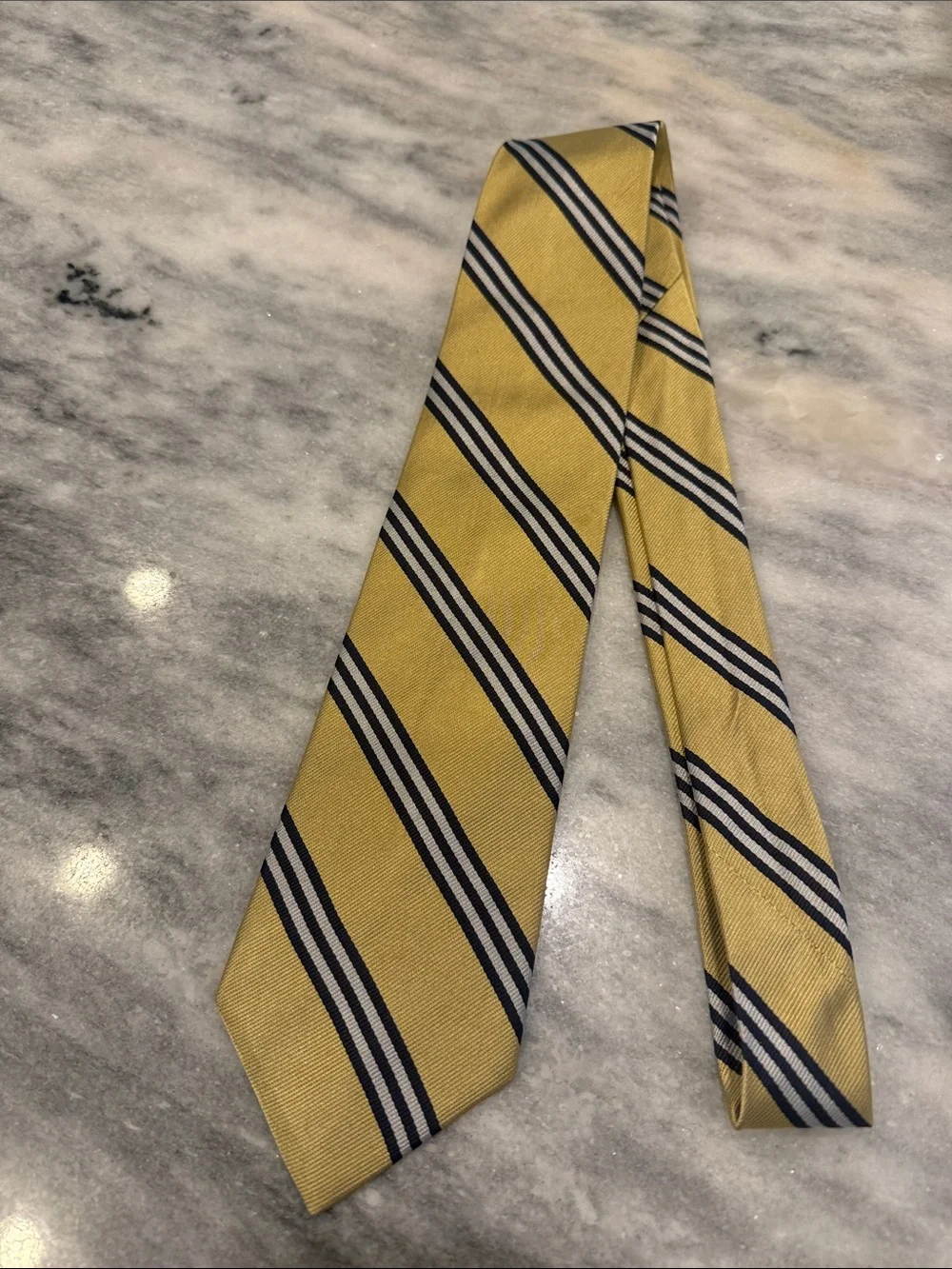 Brooks Brothers Yellow Silk Tie with Navy and White Diagonal Stripes